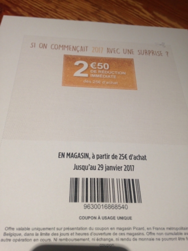Quelle générosité !! Trop aimable !! lol. Si je comprends bien je dois dépenser 25€ mini pour avoir 2,50 de reduc elle est pas belle l'histoire ??? Avec ce que gagne Picard ils ne se sont pas foulés. lol